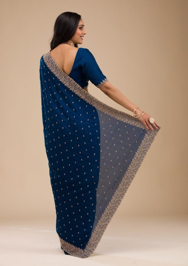 Elegant Navy Blue Soft Silk Saree with Exquisite Zari Work - Image 2