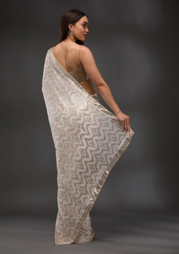 Stunning Off-White Georgette Saree Adorned with Sparkling Sequins - Image 2