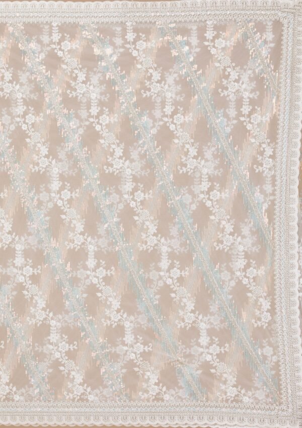 Stunning Off White Sequined Net Saree for Glamorous Occasions - Image 8
