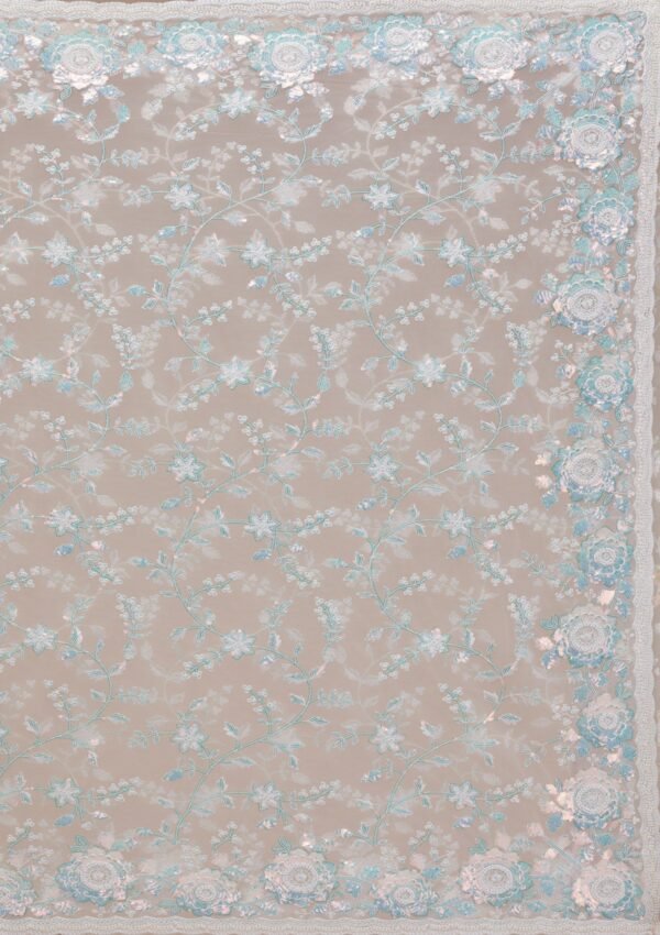 Elegant Off White Sequined Tissue Saree - Image 8