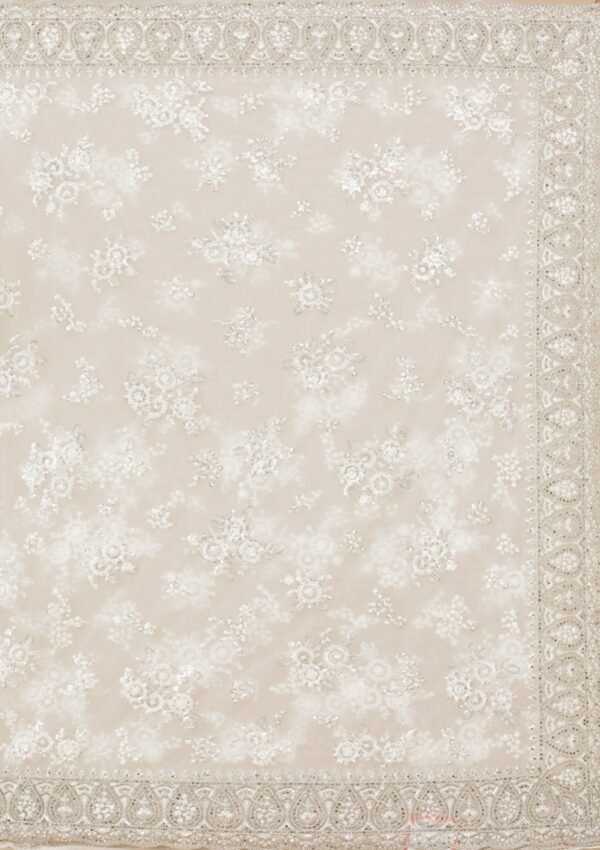 Elegant Off White Stonework Net Saree - Image 9