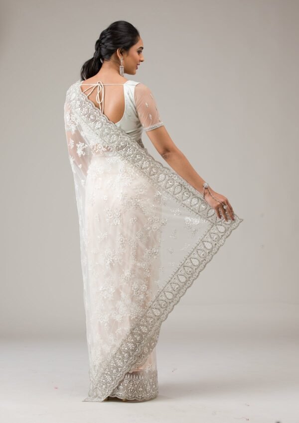 Elegant Off White Stonework Net Saree - Image 2