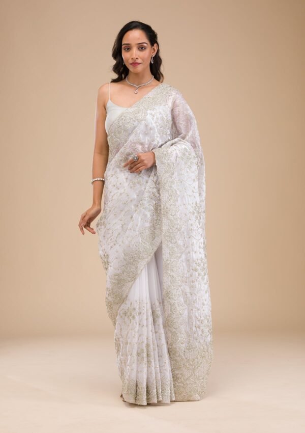 Elegant Off White Tissue Saree with Beautiful Zariwork Details - Image 3