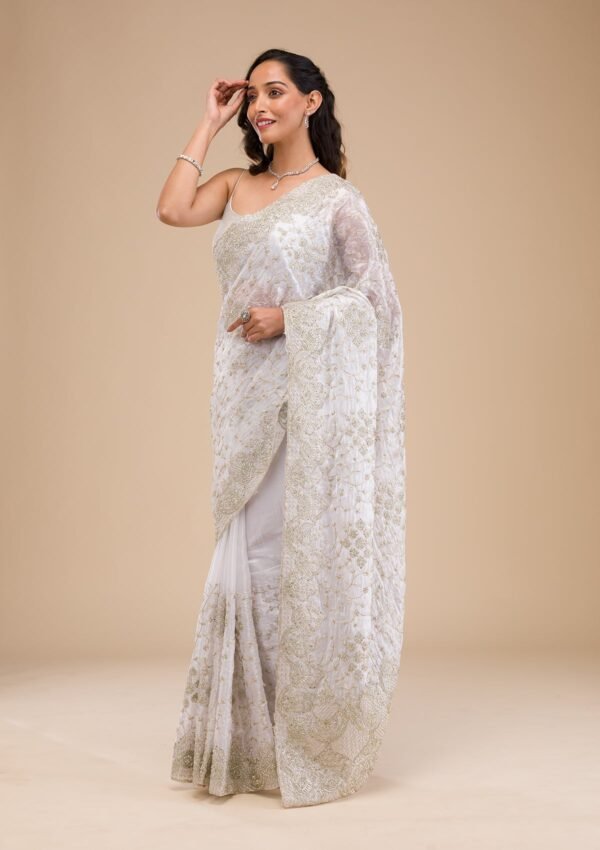 Elegant Off White Tissue Saree with Beautiful Zariwork Details - Image 4