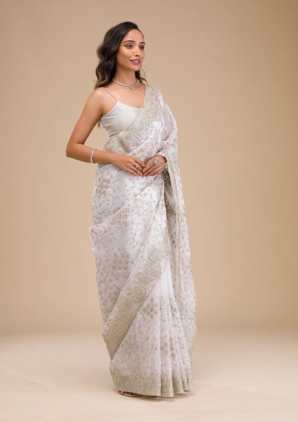 Elegant Off White Tissue Saree with Beautiful Zariwork Details - Image 5