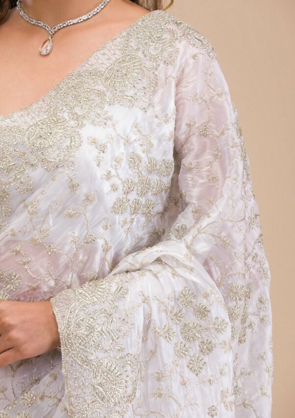 Elegant Off White Tissue Saree with Beautiful Zariwork Details - Image 7