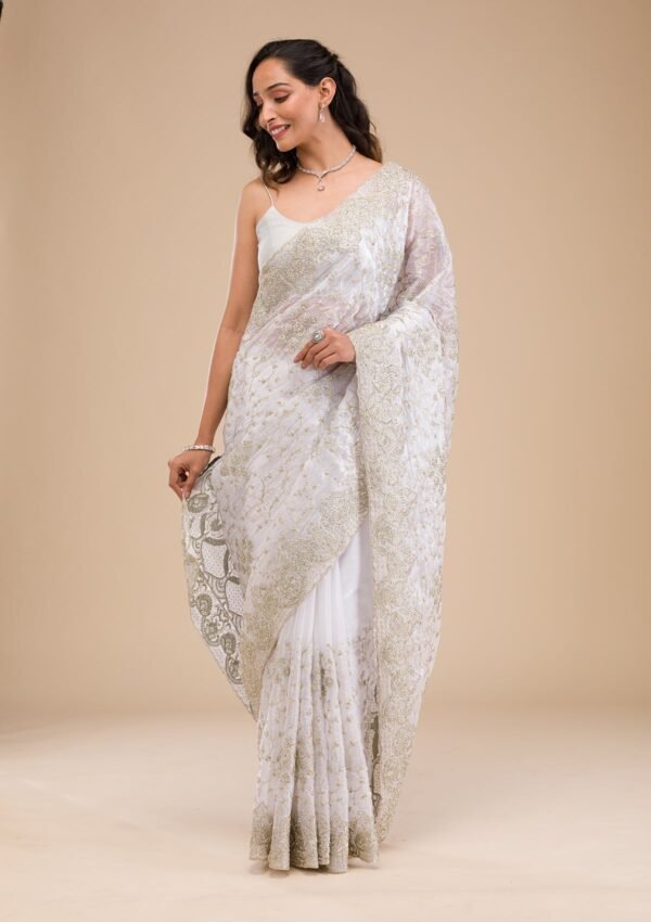 Elegant Off White Tissue Saree with Beautiful Zariwork Details
