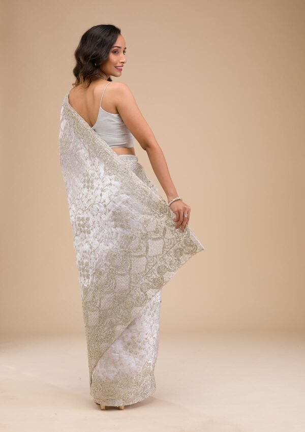 Elegant Off White Tissue Saree with Beautiful Zariwork Details - Image 6