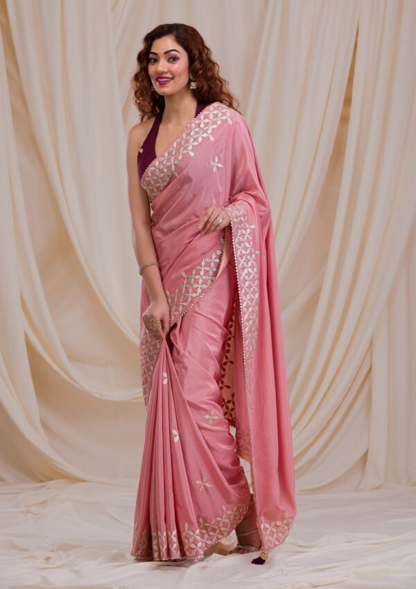 Elegant Onion Pink Semi Crepe Saree with Gotapatti Embellishments