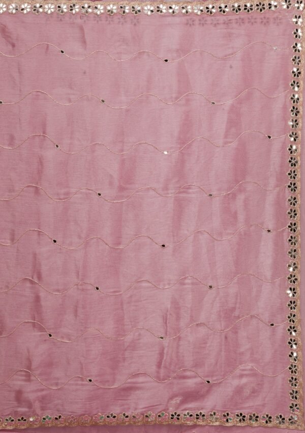 Stunning Pink Mirrorwork Tissue Saree with Onion Tones - Image 8