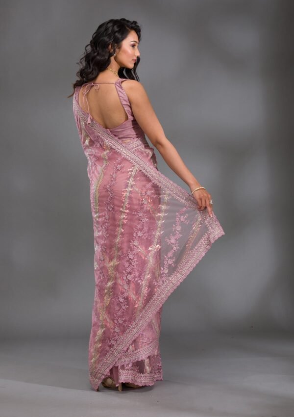 Glamorous Pink Sequined Net Saree with Elegant Onion Hues - Image 2