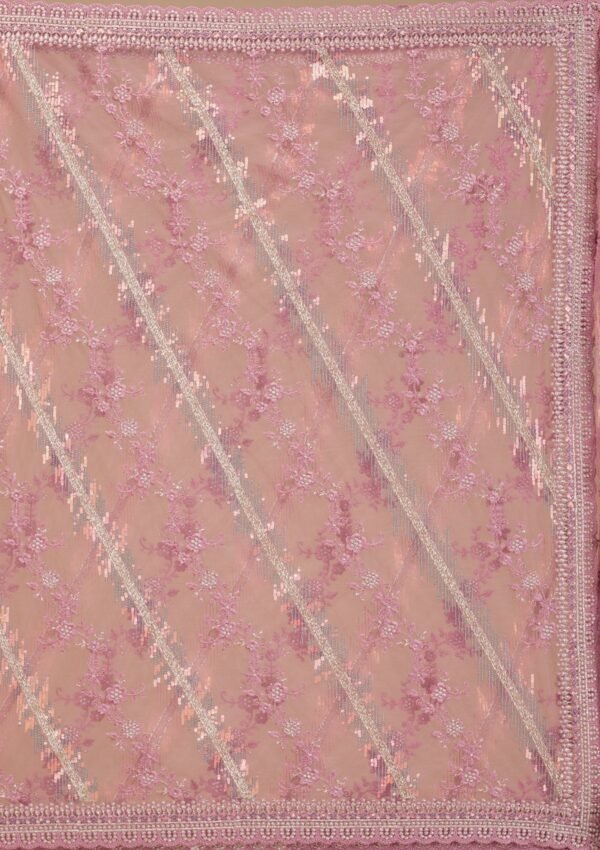 Chic Pink Sequined Net Saree with Onion Hues - Image 8