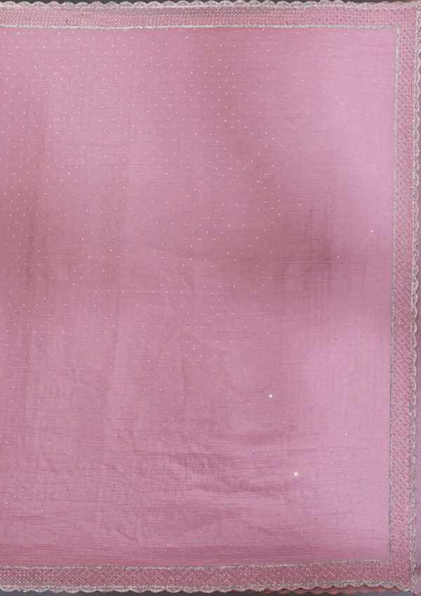Elegant Pink Stonework Tissue Saree with Onion Hues - Image 7