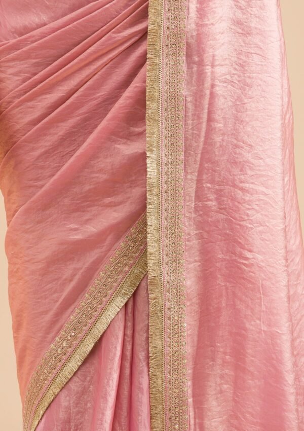 Elegant Pink Tissue Saree with Intricate Onion Threadwork - Image 7