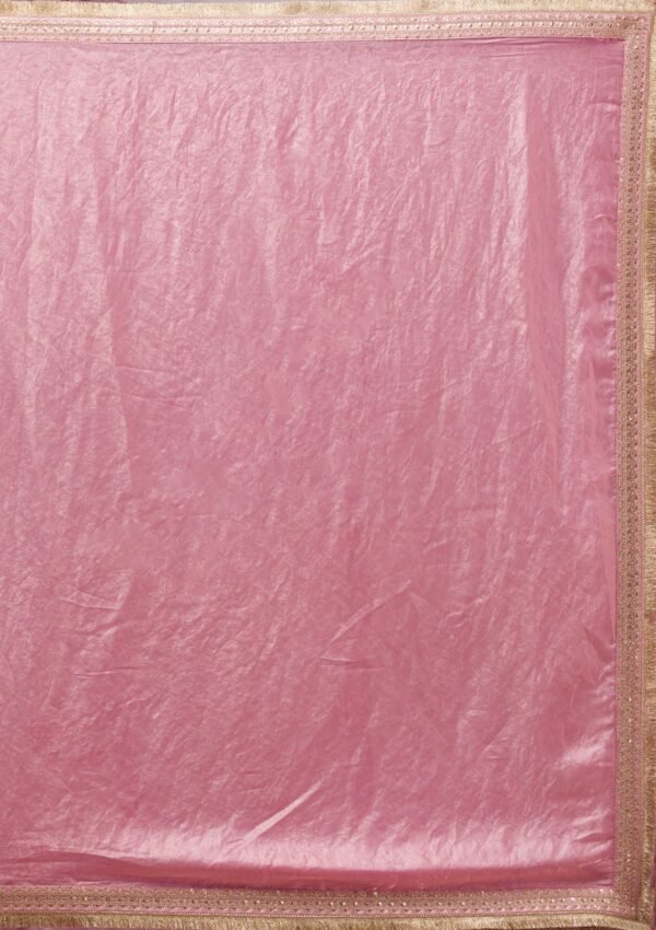 Elegant Pink Tissue Saree with Intricate Onion Threadwork - Image 8