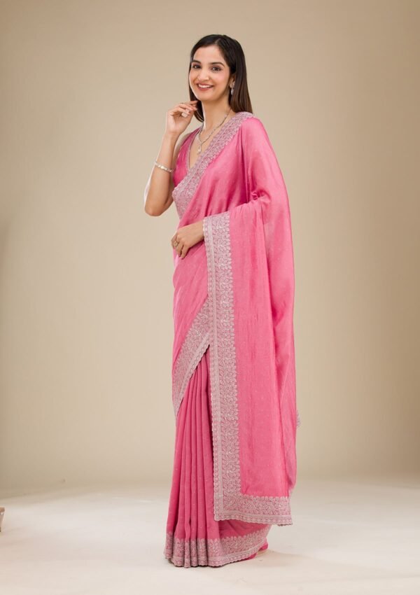 Elegant Pink Zariwork Soft Silk Saree with Onion Hue - Image 4