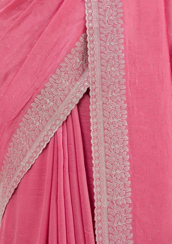 Elegant Pink Zariwork Soft Silk Saree with Onion Hue - Image 7