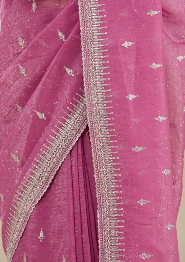 Elegant Pink Zariwork Tissue Saree with Onion Hues - Image 6