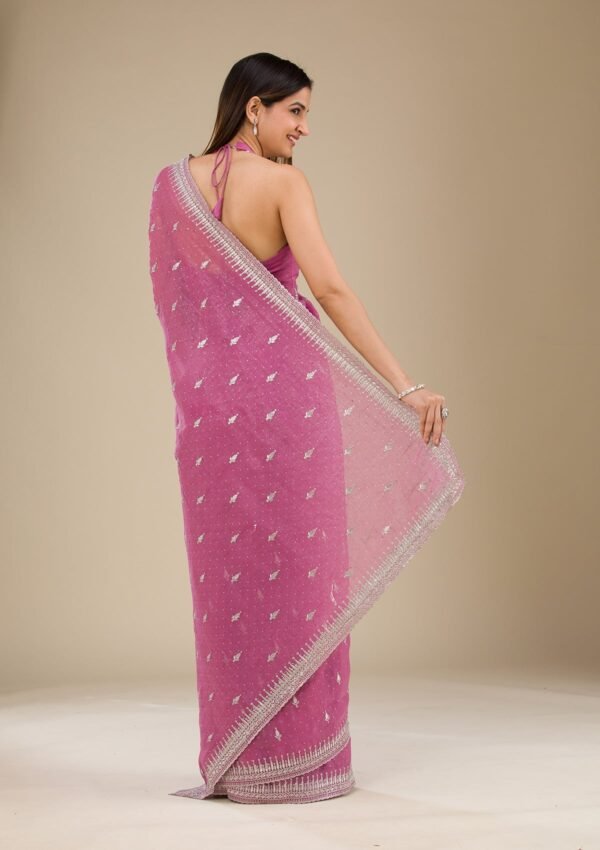 Elegant Pink Zariwork Tissue Saree with Onion Hues - Image 2