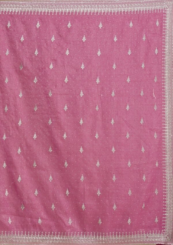 Elegant Pink Zariwork Tissue Saree with Onion Hues - Image 8