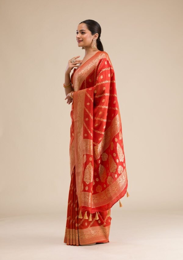 Elegant Orange Semi Crepe Saree with Stunning Zari Work - Image 3