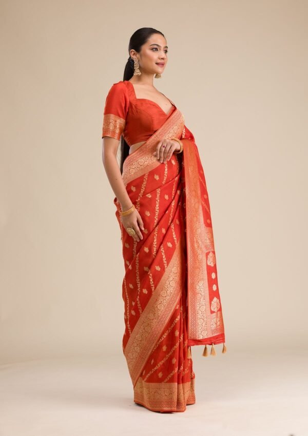 Elegant Orange Semi Crepe Saree with Stunning Zari Work - Image 4