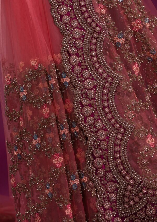 Charming Peach Stonework Net Saree - Image 2