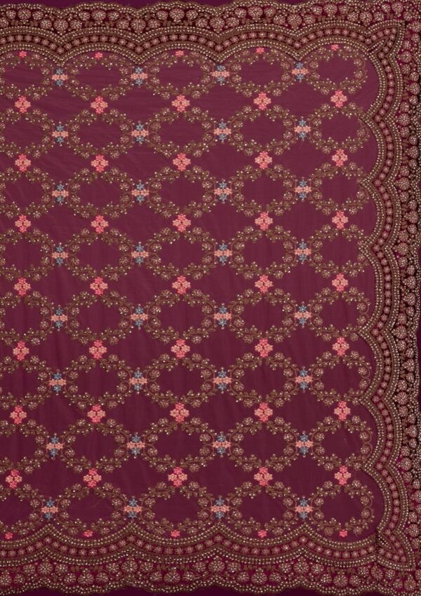 Elegant Peach Net Saree with Stonework Accents - Image 3