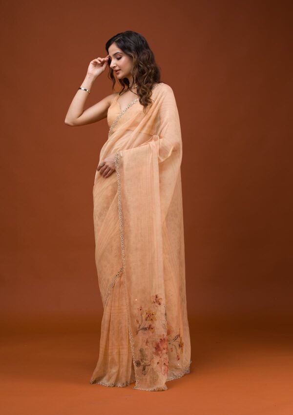 Charming Peach Tissue Saree with Elegant Prints - Image 3