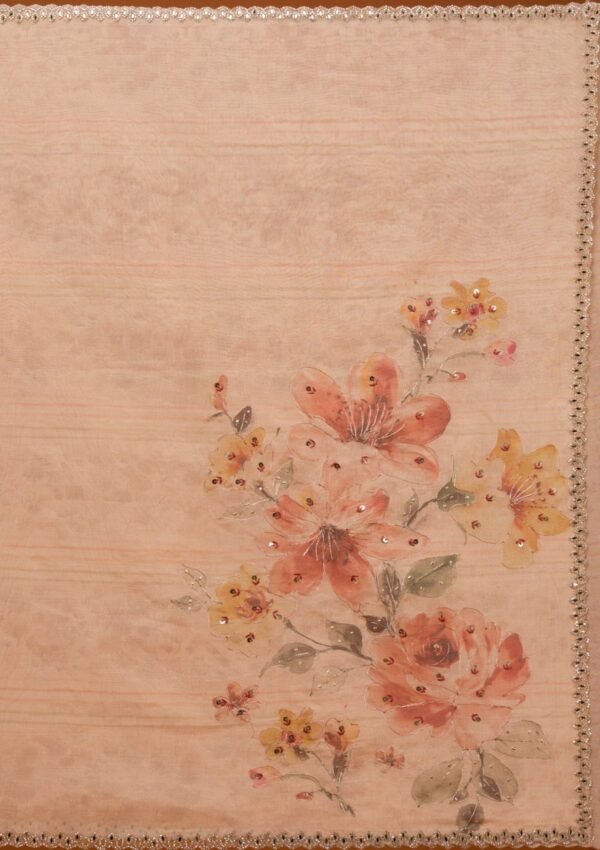 Charming Peach Tissue Saree with Elegant Prints - Image 9