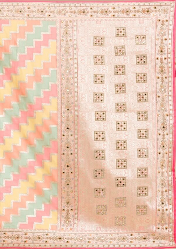 Elegant Peach Banarasi Silk Saree with Intricate Stonework - Image 8