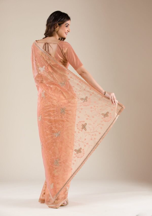 Elegant Peach Stonework Tissue Saree for Timeless Grace - Image 2