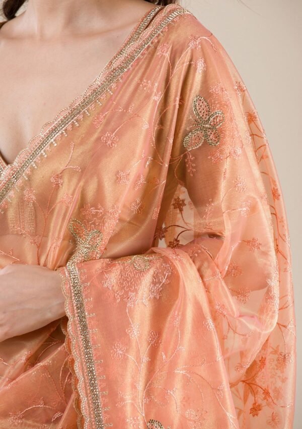 Elegant Peach Stonework Tissue Saree for Timeless Grace - Image 8