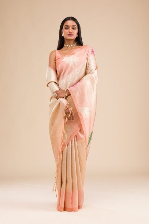 Elegant Peach Zariwork Soft Silk Saree for Timeless Grace