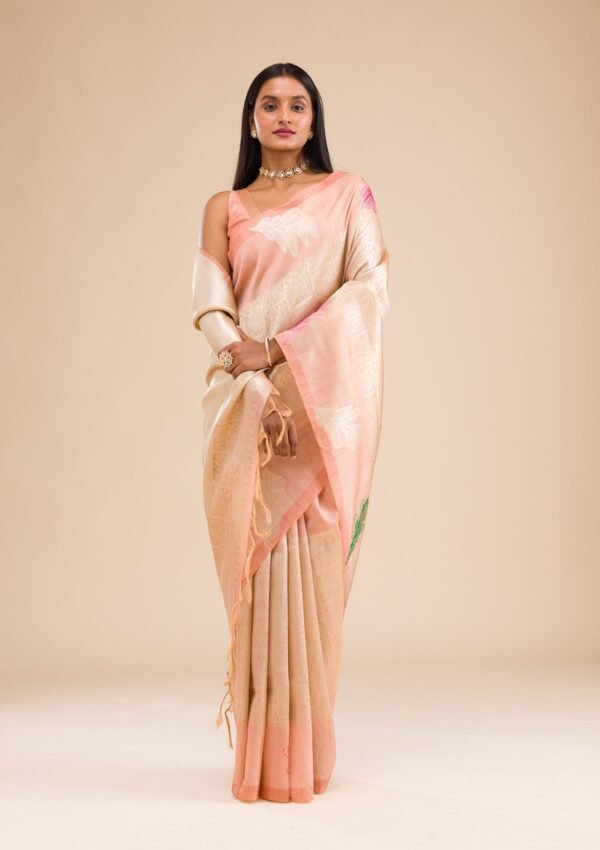 Elegant Peach Soft Silk Saree with Exquisite Zariwork