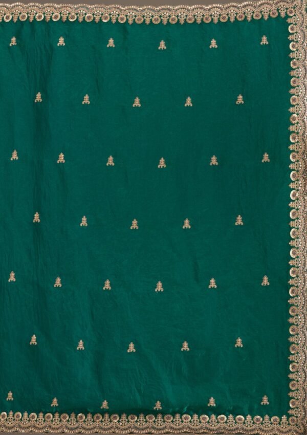 Exquisite Peacock Green Tissue Saree with Elegant Zariwork - Image 8