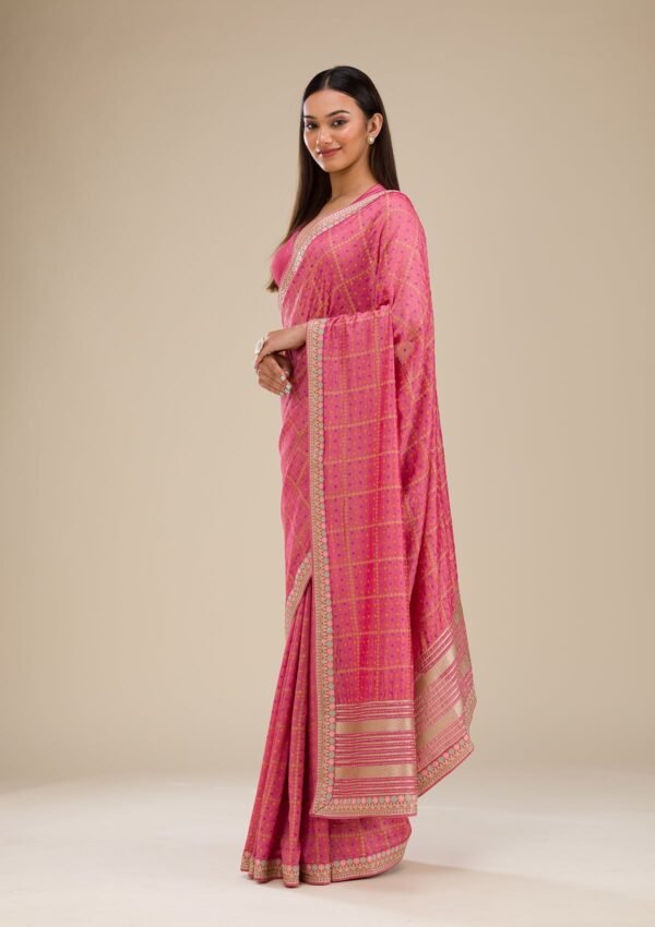 Elegant Pink Silk Saree with Beautiful Prints - Image 4