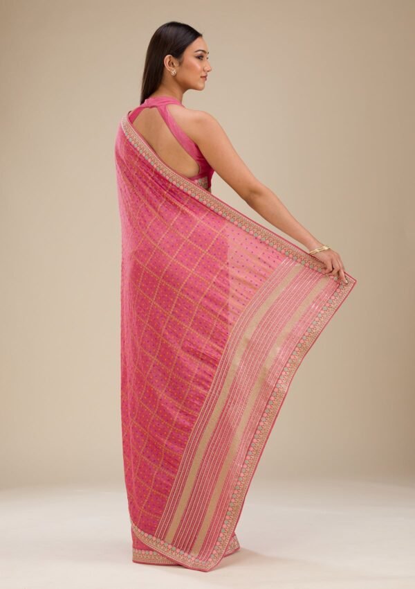 Elegant Pink Silk Saree with Beautiful Prints - Image 2
