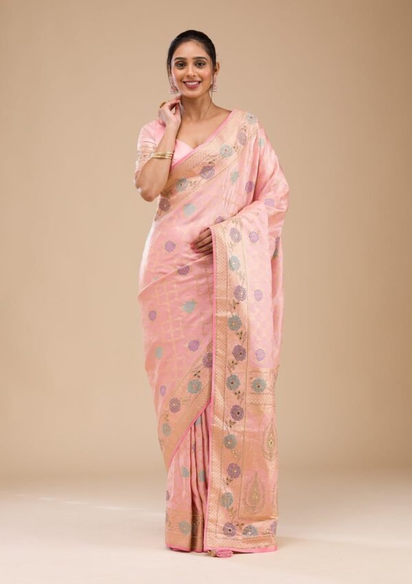 Charming Pink Stonework Soft Silk Saree for Elegant Occasions - Image 3