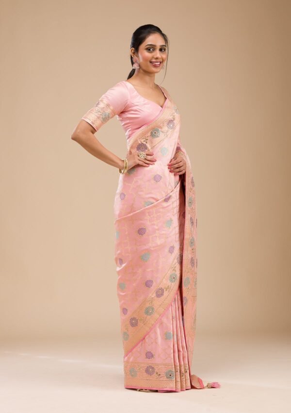 Charming Pink Stonework Soft Silk Saree for Elegant Occasions - Image 5