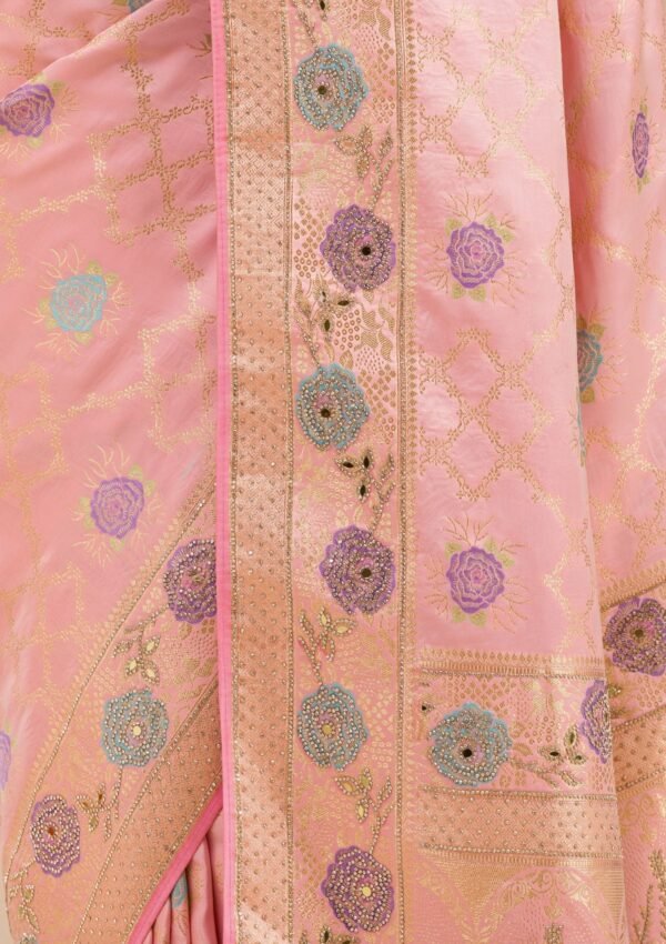 Charming Pink Stonework Soft Silk Saree for Elegant Occasions - Image 8