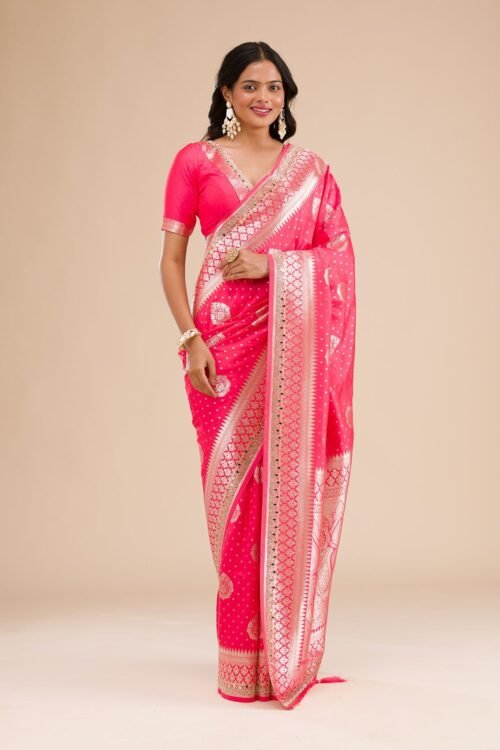 Stunning Pink Banarasi Silk Saree with Exquisite Zari Work