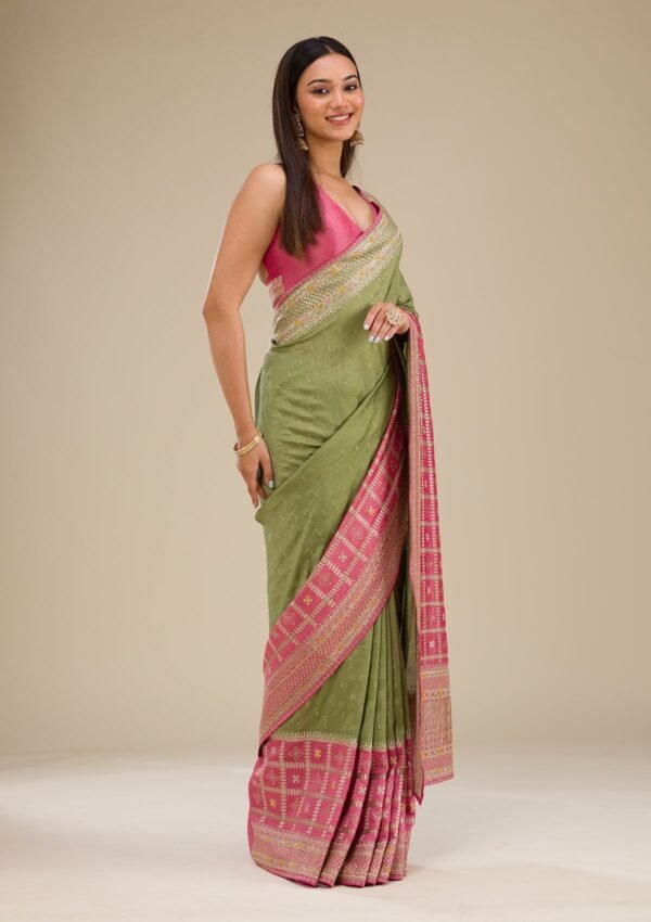Elegant Pink Zariwork Soft Silk Saree for a Timeless Look - Image 5