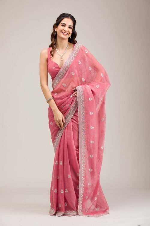 Elegant Pink Zariwork Tissue Saree for a Glamorous Look