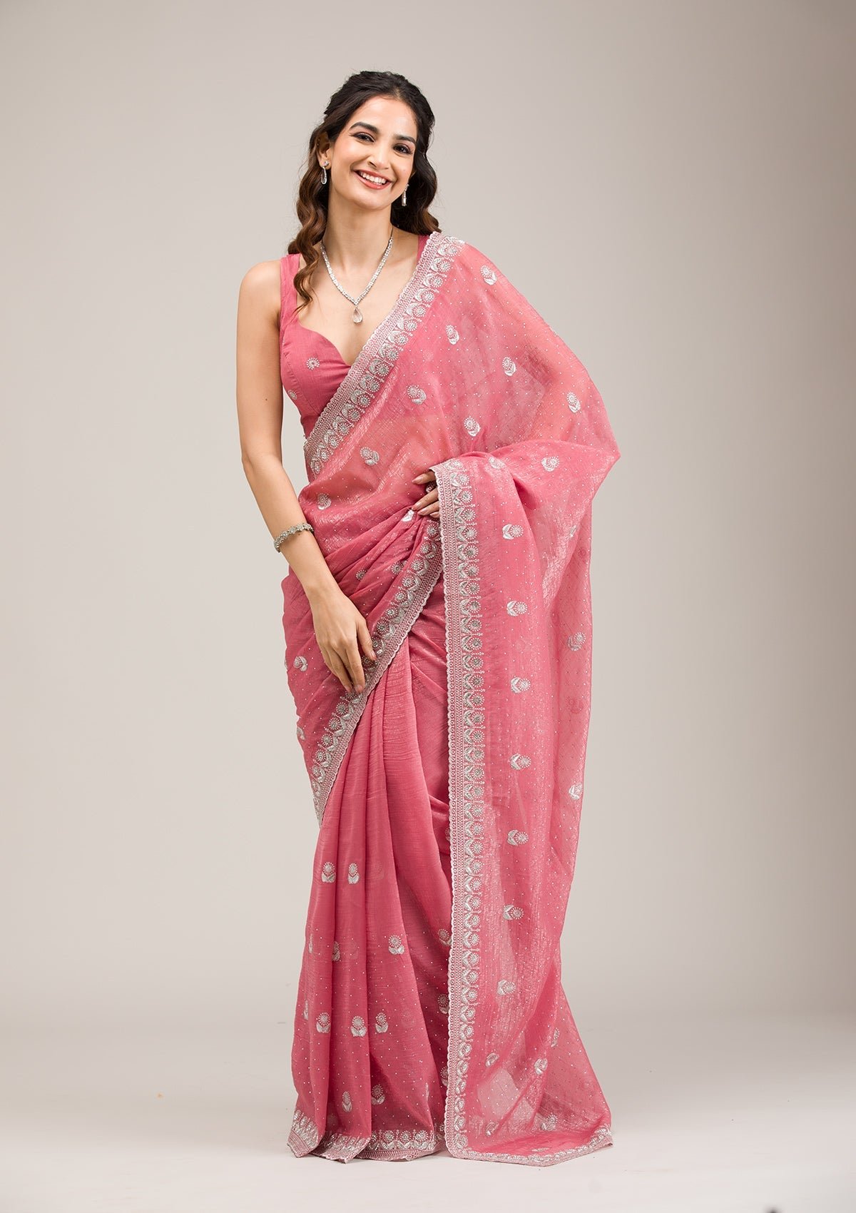 Elegant Pink Zariwork Tissue Saree for a Glamorous Look