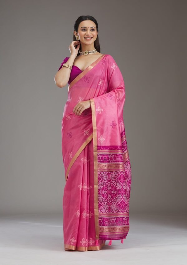 Elegant Pink Tissue Saree with Exquisite Zari Work - Image 4