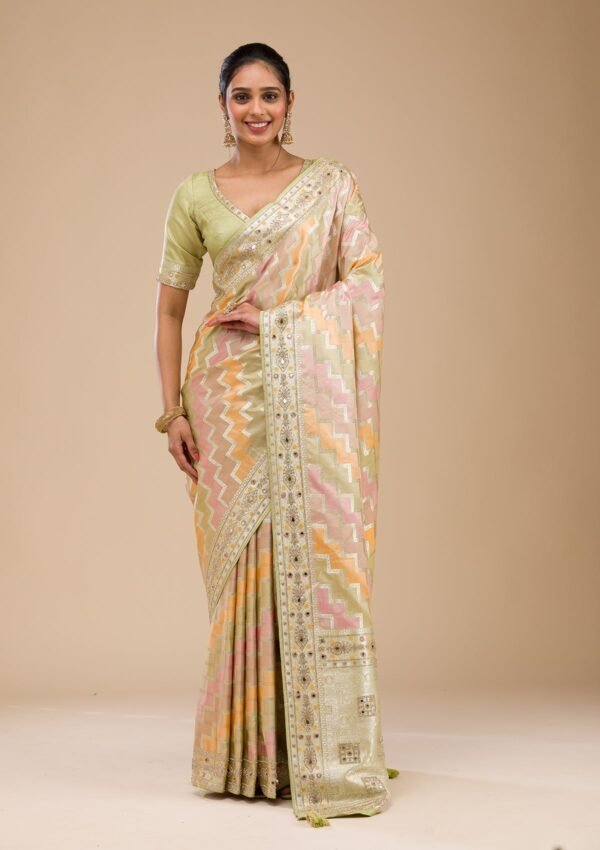 Elegant Pista Green Soft Silk Saree with Intricate Stonework - Image 3