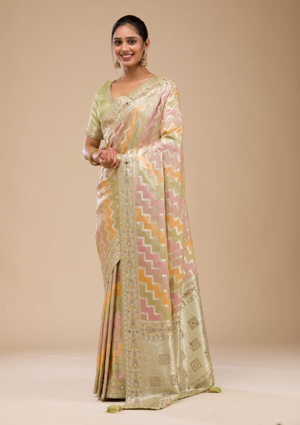 Elegant Pista Green Soft Silk Saree with Intricate Stonework - Image 4