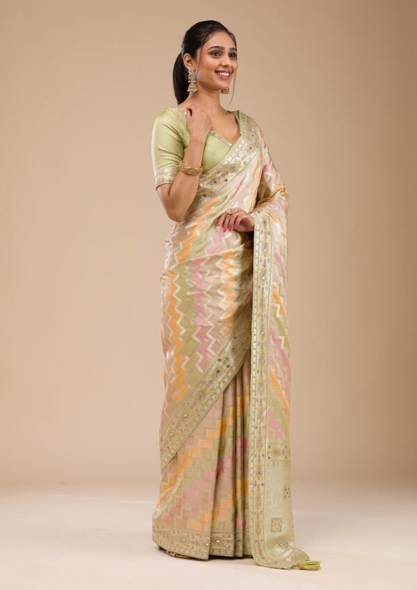 Elegant Pista Green Soft Silk Saree with Intricate Stonework - Image 5