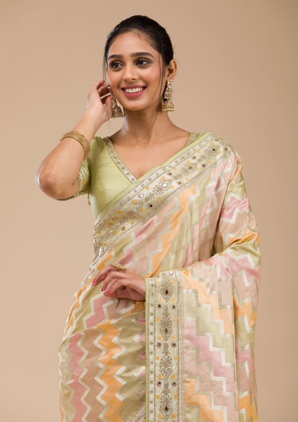 Elegant Pista Green Soft Silk Saree with Intricate Stonework - Image 6